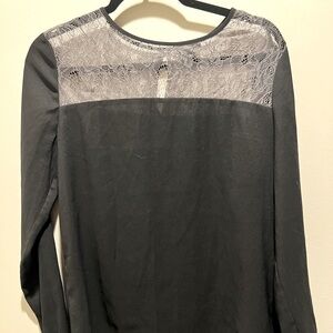 Ann Taylor womens blouse black gray lace small top career wear